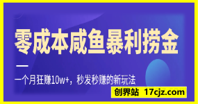 零成本咸鱼暴利捞金，一个月收益过w+，秒发新玩法