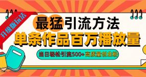 2024年最猛引流方法单条作品百万播放量 当日轻松引流500+高质量创业粉