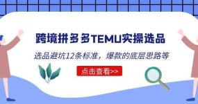 跨境拼多多TEMU实操选品运营方法，选品避坑12条标准，爆款的底层思路等