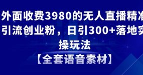 无人直播精准引流创业粉，日引300+落地实操玩法【全套语音素材】
