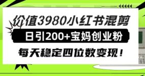 价值3980小红书混剪日引200+宝妈创业粉，每天稳定四位数变现！