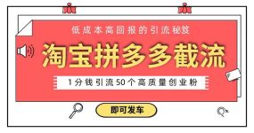淘宝拼多多电商平台截流创业粉 只需要花上1分钱，长尾流量至少给你引流50粉
