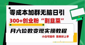 零成本加群日引300+创业粉割韭菜月六位数变现，简单无好上手！