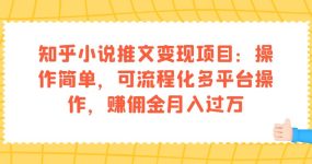 知乎小说推文变现项目：操作简单，可流程化多平台操作，赚佣金月入过万