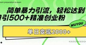 简单暴力引流轻松达到日引500+精准创业粉，单日变现2k【揭秘】