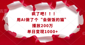 疯了吧！！！用AI做了个“会做饭的猫”，播放200万，单日变现1000+