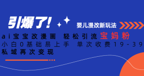 Ai宝宝改漫画 轻松引流宝妈粉 小白0基础易上手 单次收费19-39