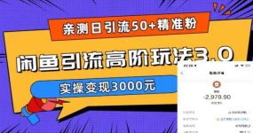 实测日引50+精准粉，闲鱼引流高阶玩法3.0，实操变现3000元