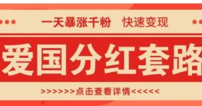 一个极其火爆的涨粉玩法，一天暴涨千粉的爱国分红套路，快速变现日入300+