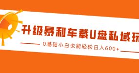 升级暴利车载U盘私域玩法，0基础小白也能轻松日入600+