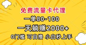 一单80，免费流量卡代理，0门槛，小白也能轻松上手，一天躺赚2000+