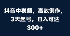 抖音中视频，高效创作，3天起号，日入可达300+