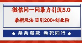 微信问一问最新引流5.0，日稳定引流200+创业粉，加爆微信，卷死同行